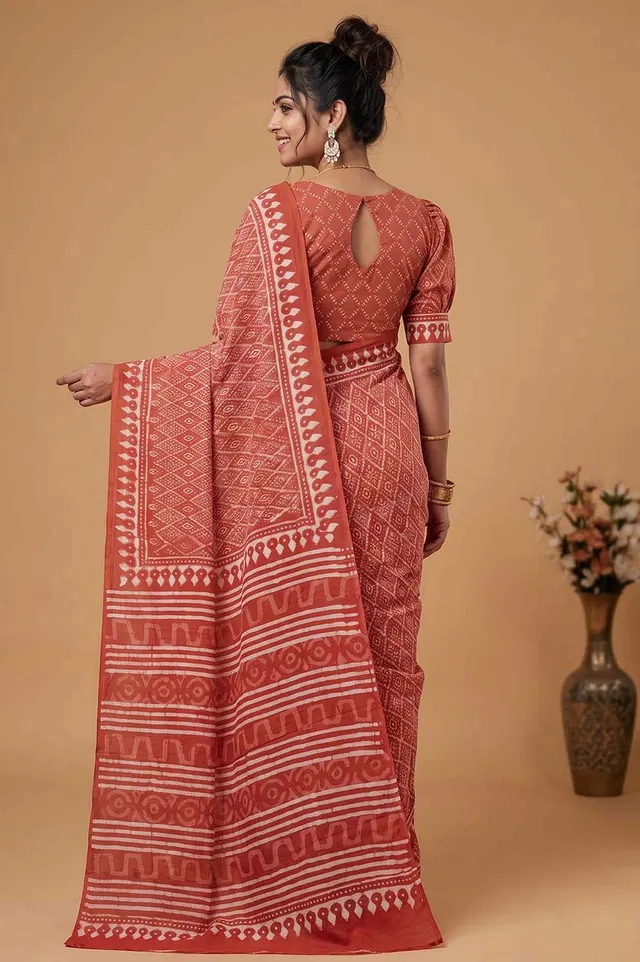 Bagru Hand Block Print Cotton Saree