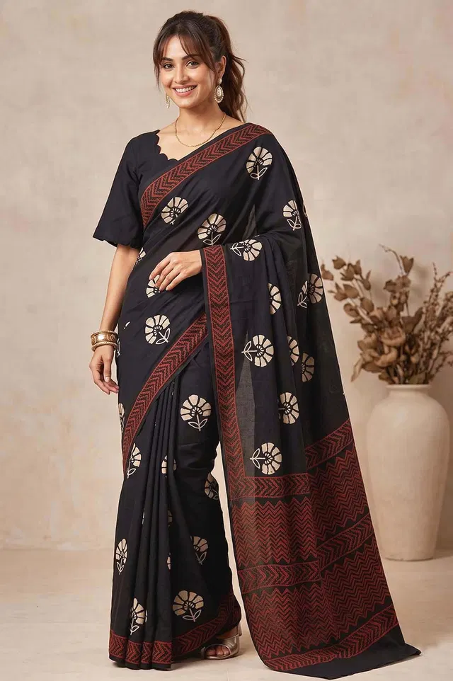 Bagru Hand Block Print Cotton Saree