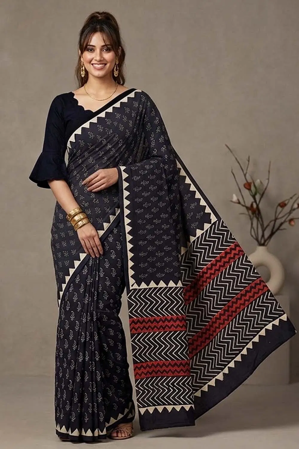 Bagru Hand Block Print Cotton Saree