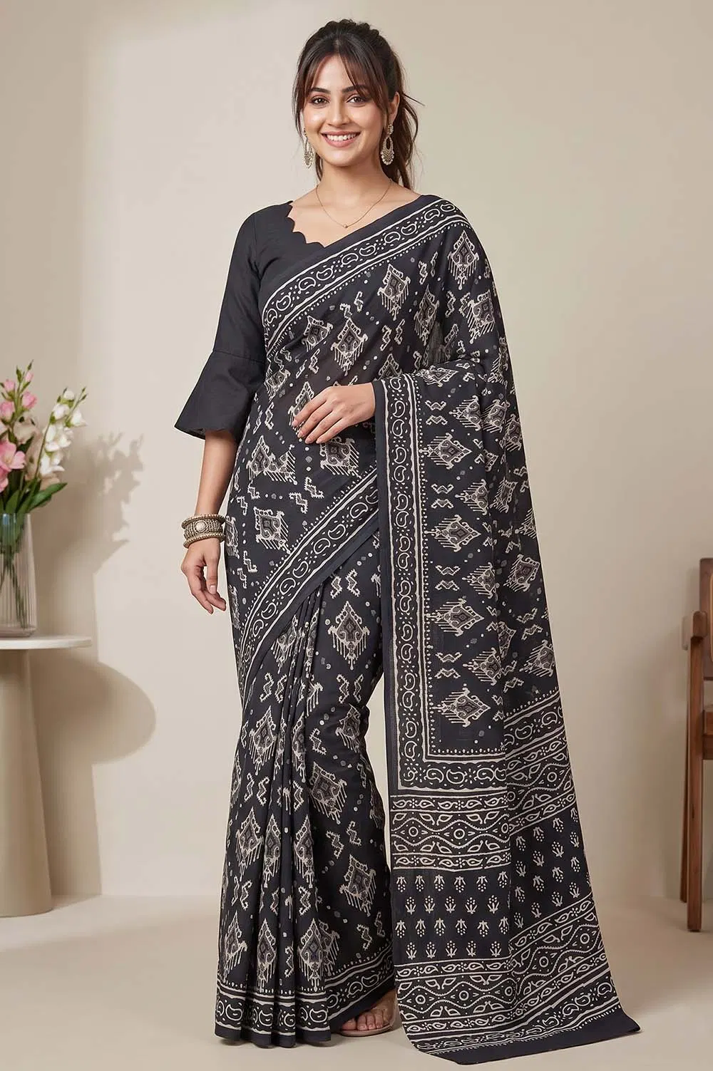 Bagru Hand Block Print Cotton Saree