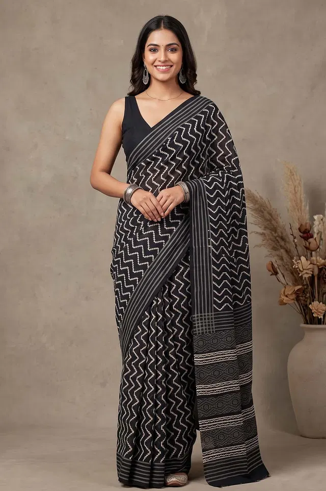 Bagru Hand Block Print Cotton Saree