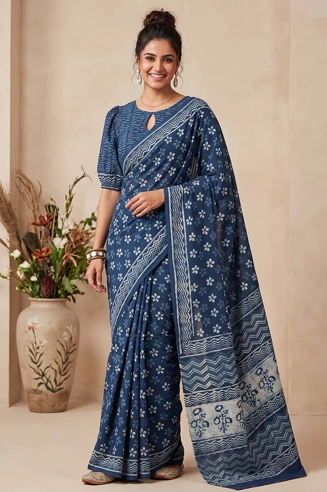 Bagru Hand Block Print Cotton Saree