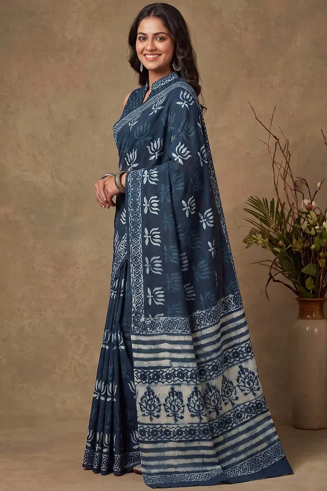 Bagru Hand Block Print Cotton Saree