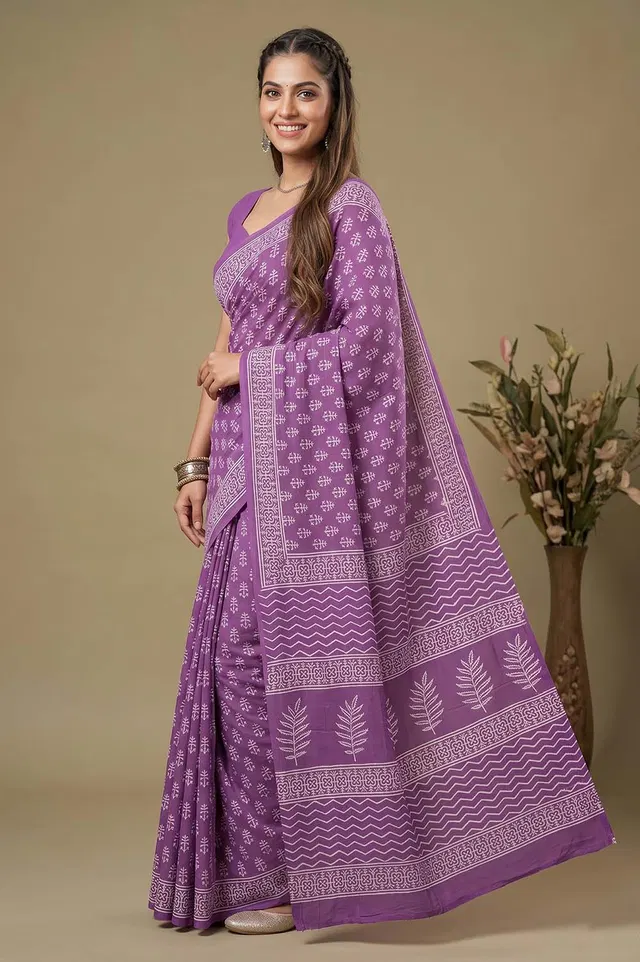 Bagru Hand Block Print Cotton Saree
