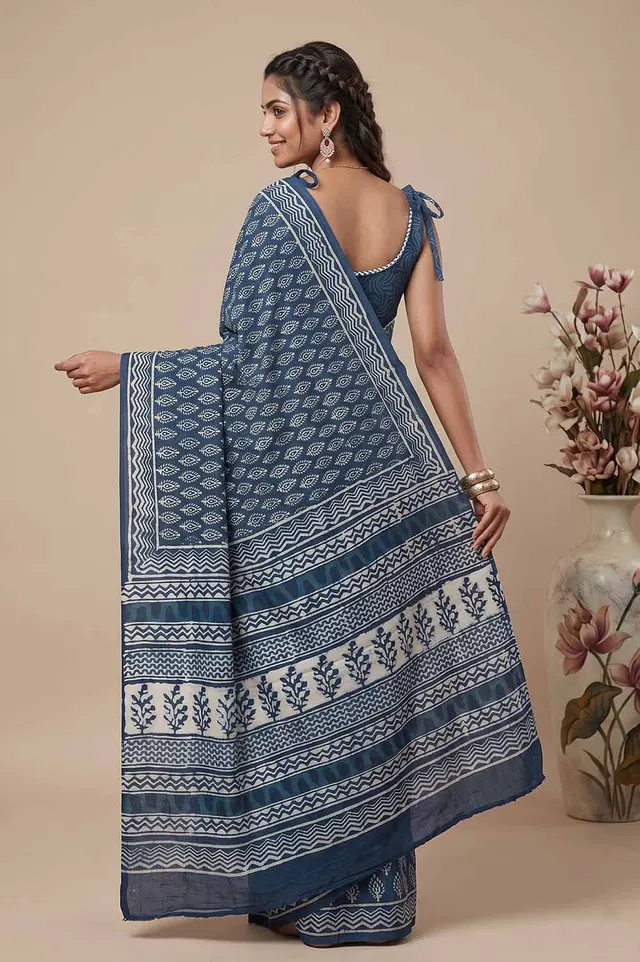 Bagru Hand Block Print Cotton Saree