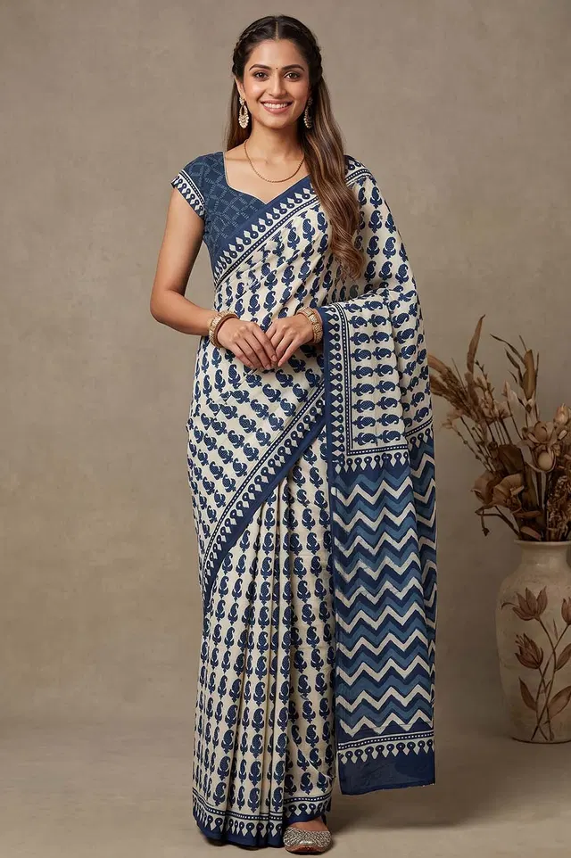 Bagru Hand Block Print Cotton Saree