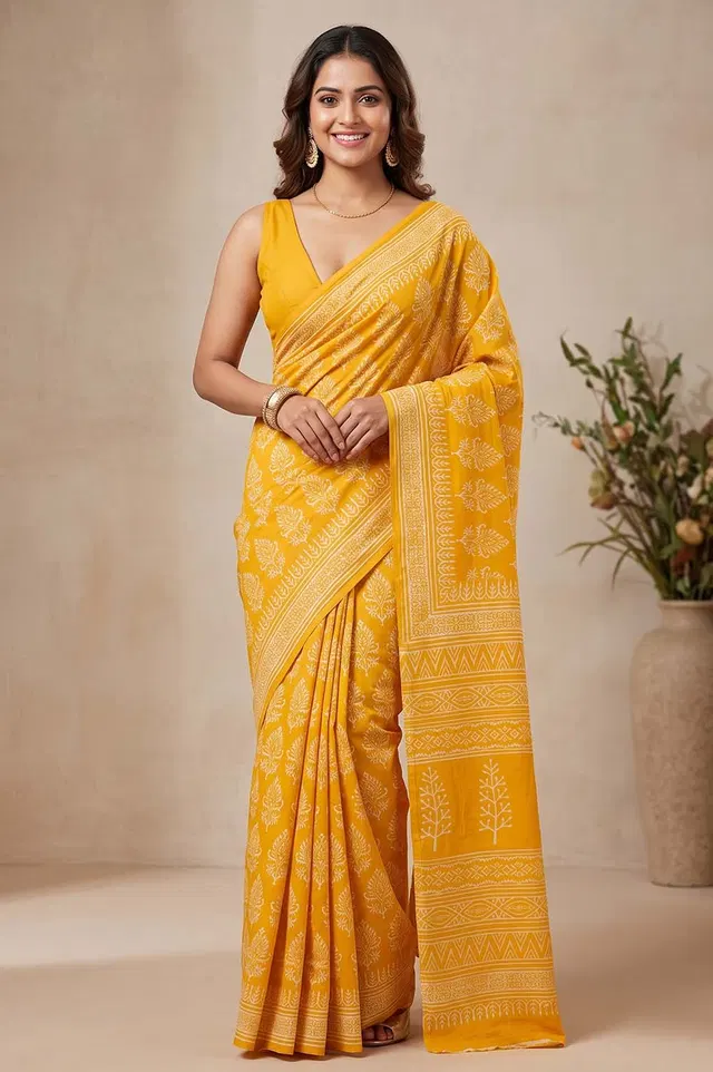 Bagru Hand Block Print Cotton Saree