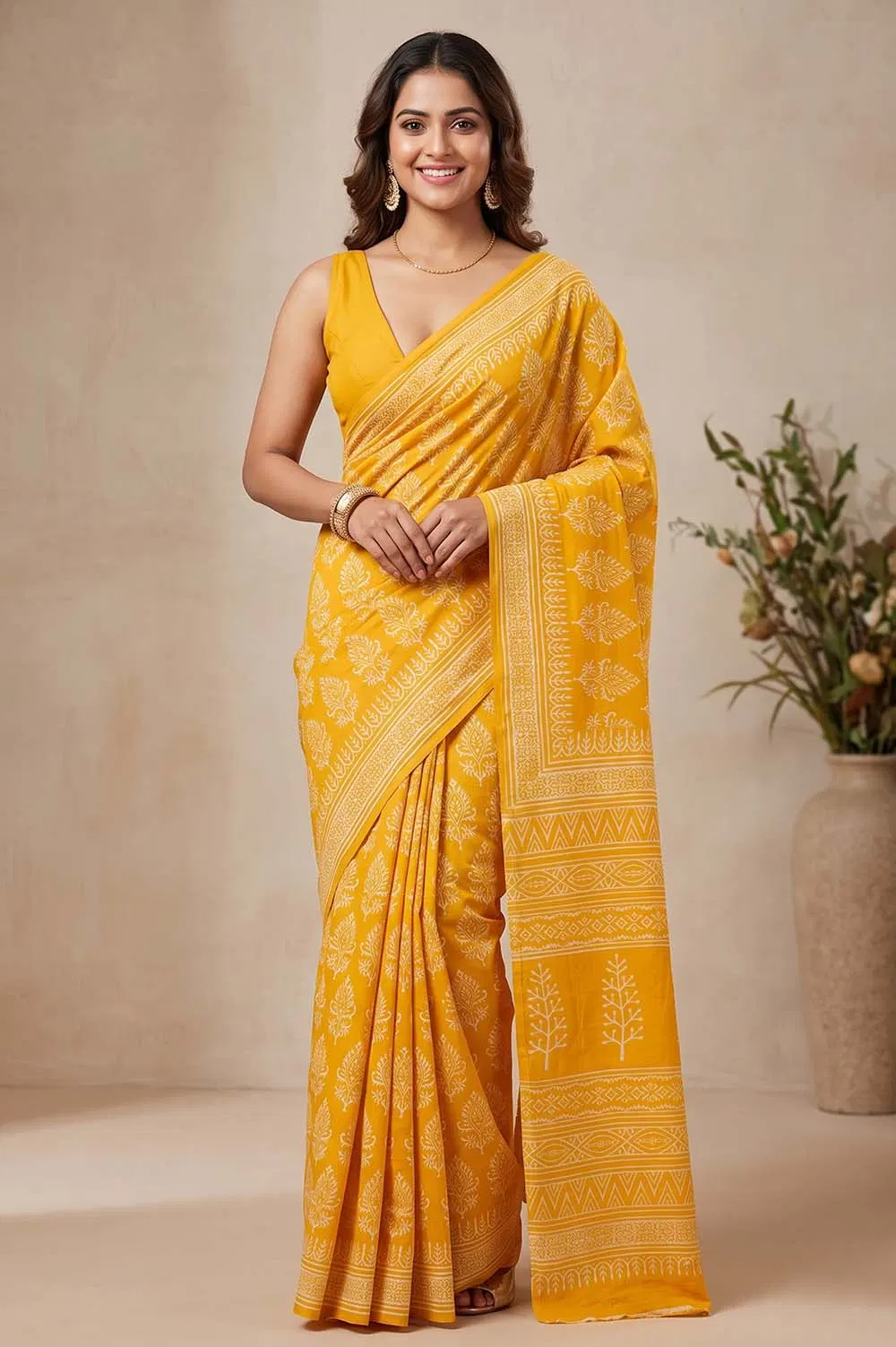 Bagru Hand Block Print Cotton Saree