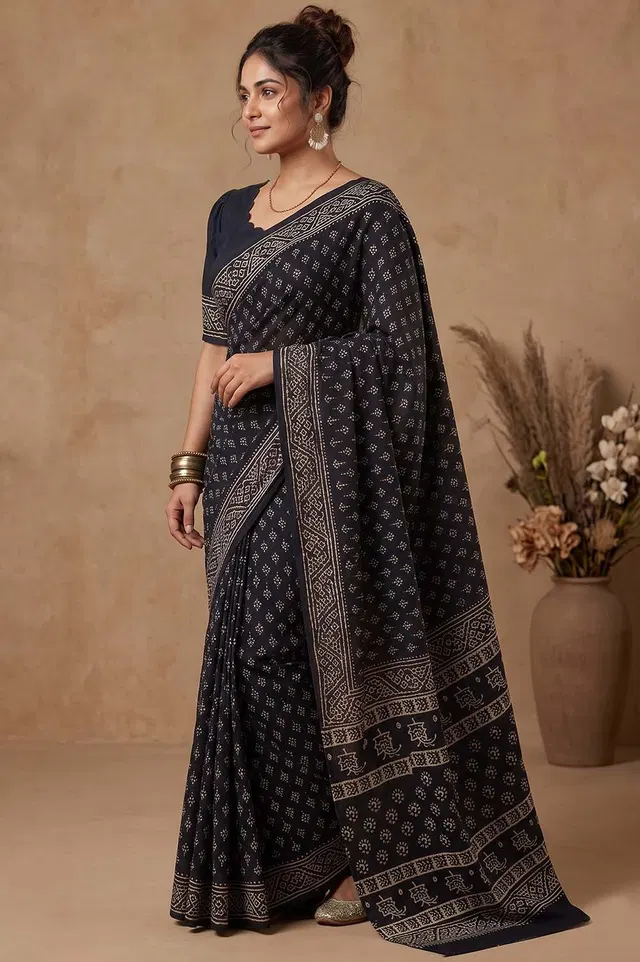 Bagru Hand Block Print Cotton Saree