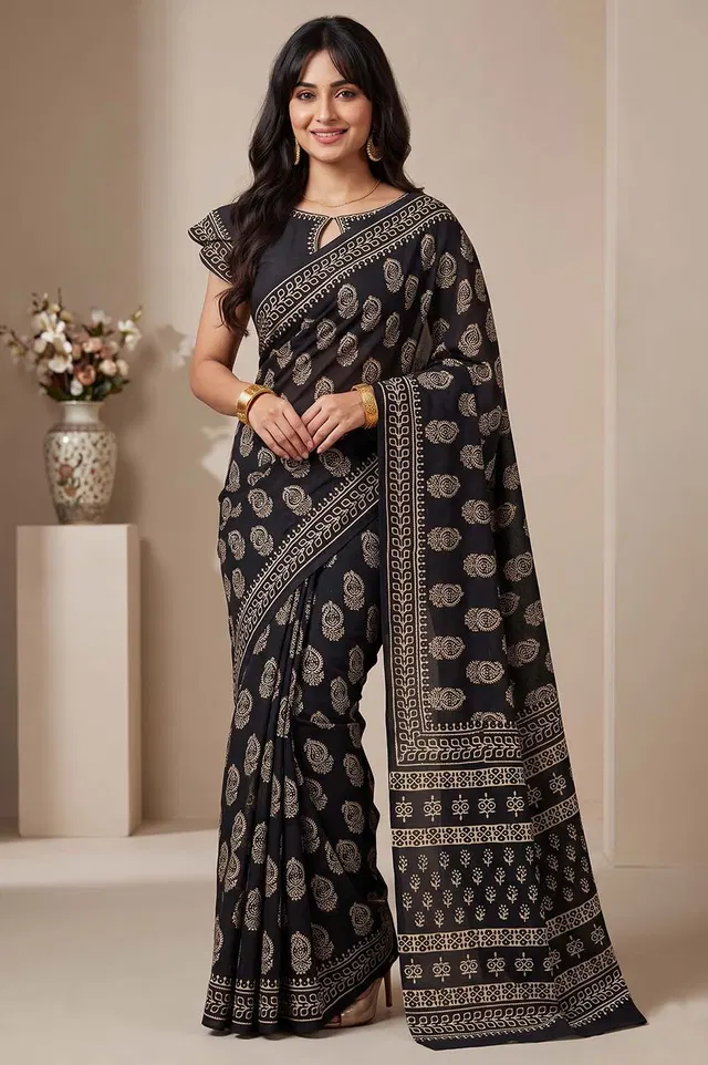 Bagru Hand Block Print Cotton Saree