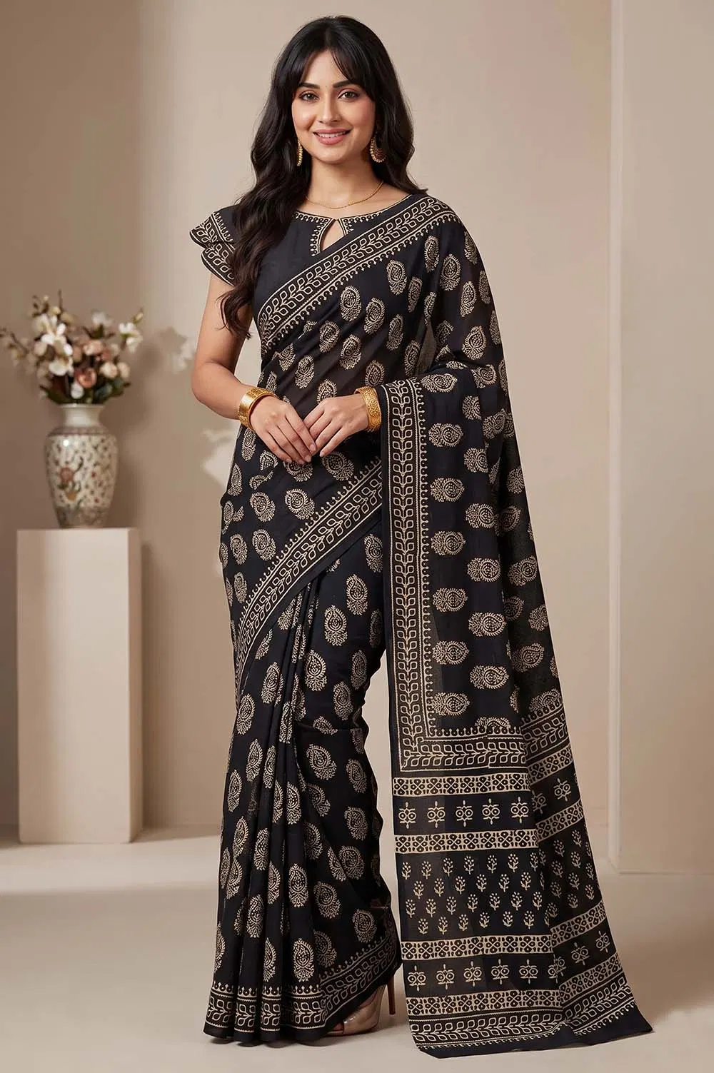 Bagru Hand Block Print Cotton Saree