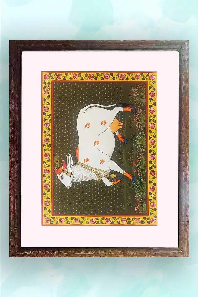 Nathdwara Pichwai Painting - Dancing Cow (22x18) Inches