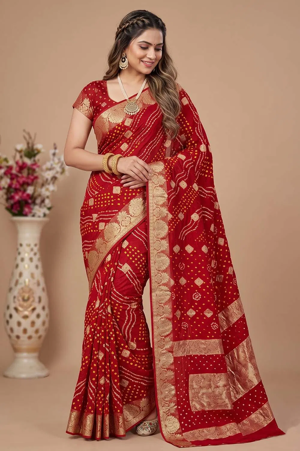 Jamnagari Bandhani Art Silk Saree