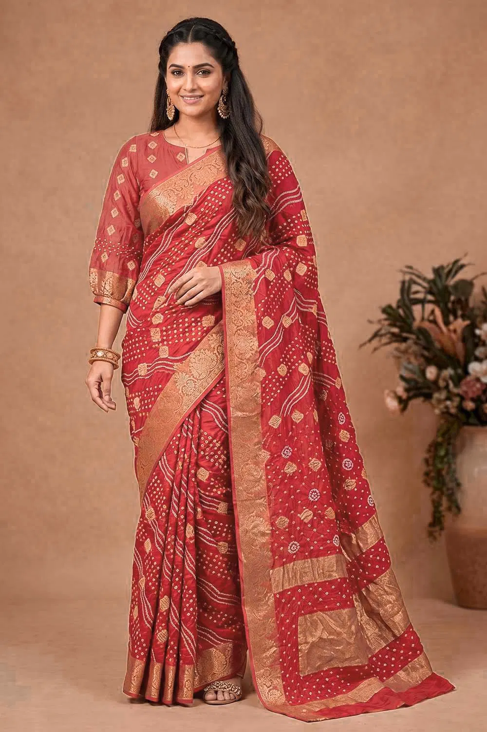 Jamnagari Bandhani Art Silk Saree