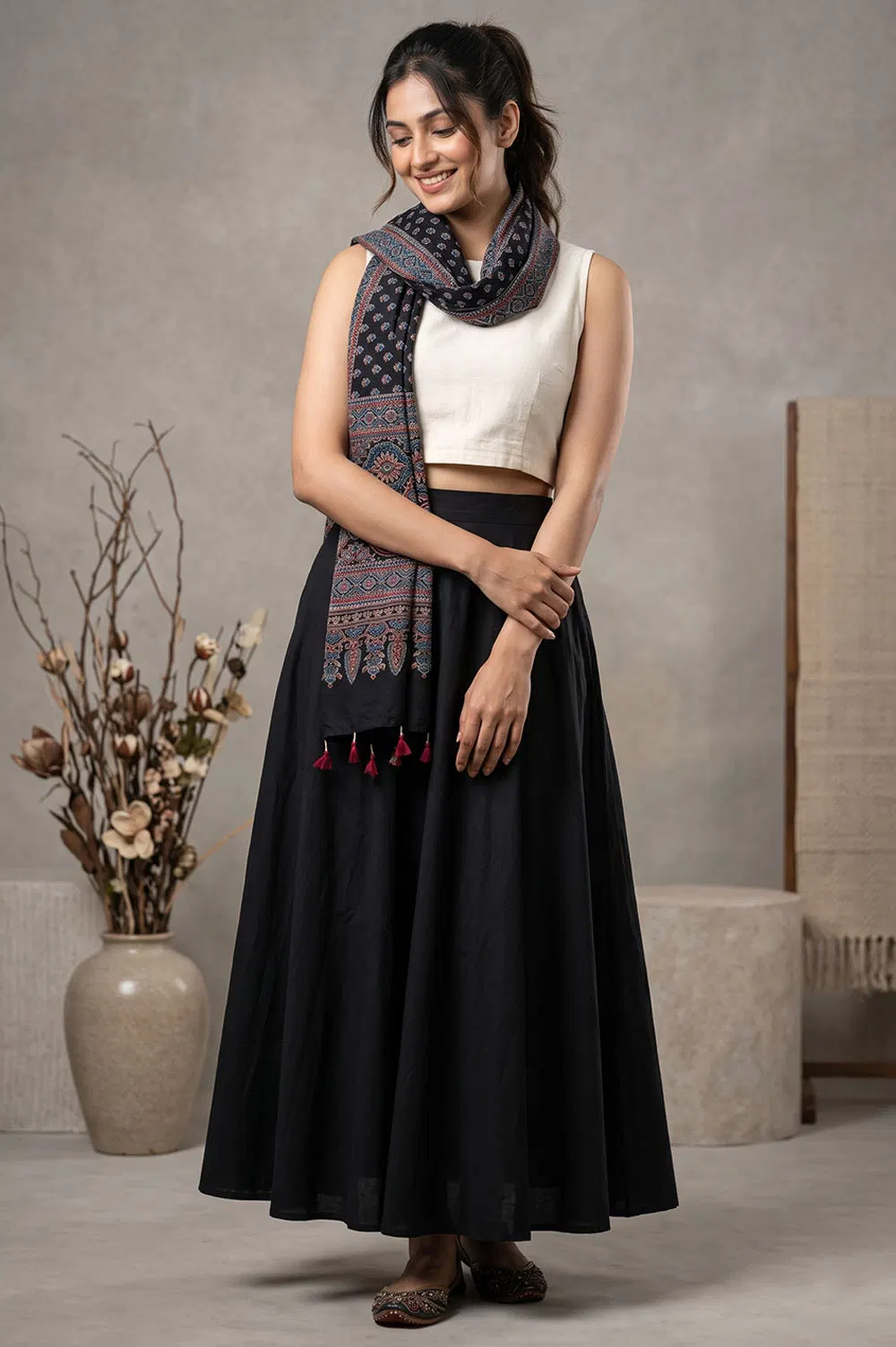 Kutch Ajrakh Hand Block Print Modal Silk Crepe Stole
