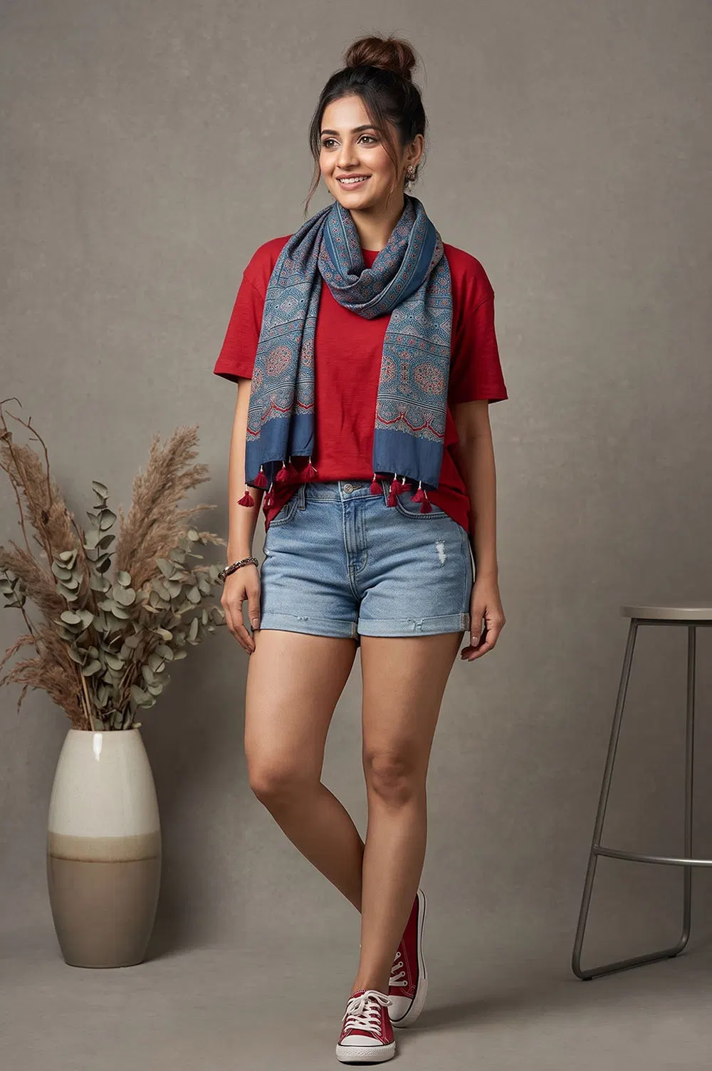Kutch Ajrakh Hand Block Print Modal Silk Crepe Stole