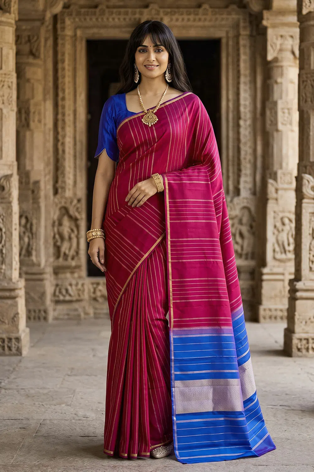 Kancheepuram Pure Silk Handloom Saree (3 Gram Gold Gilt Zari)