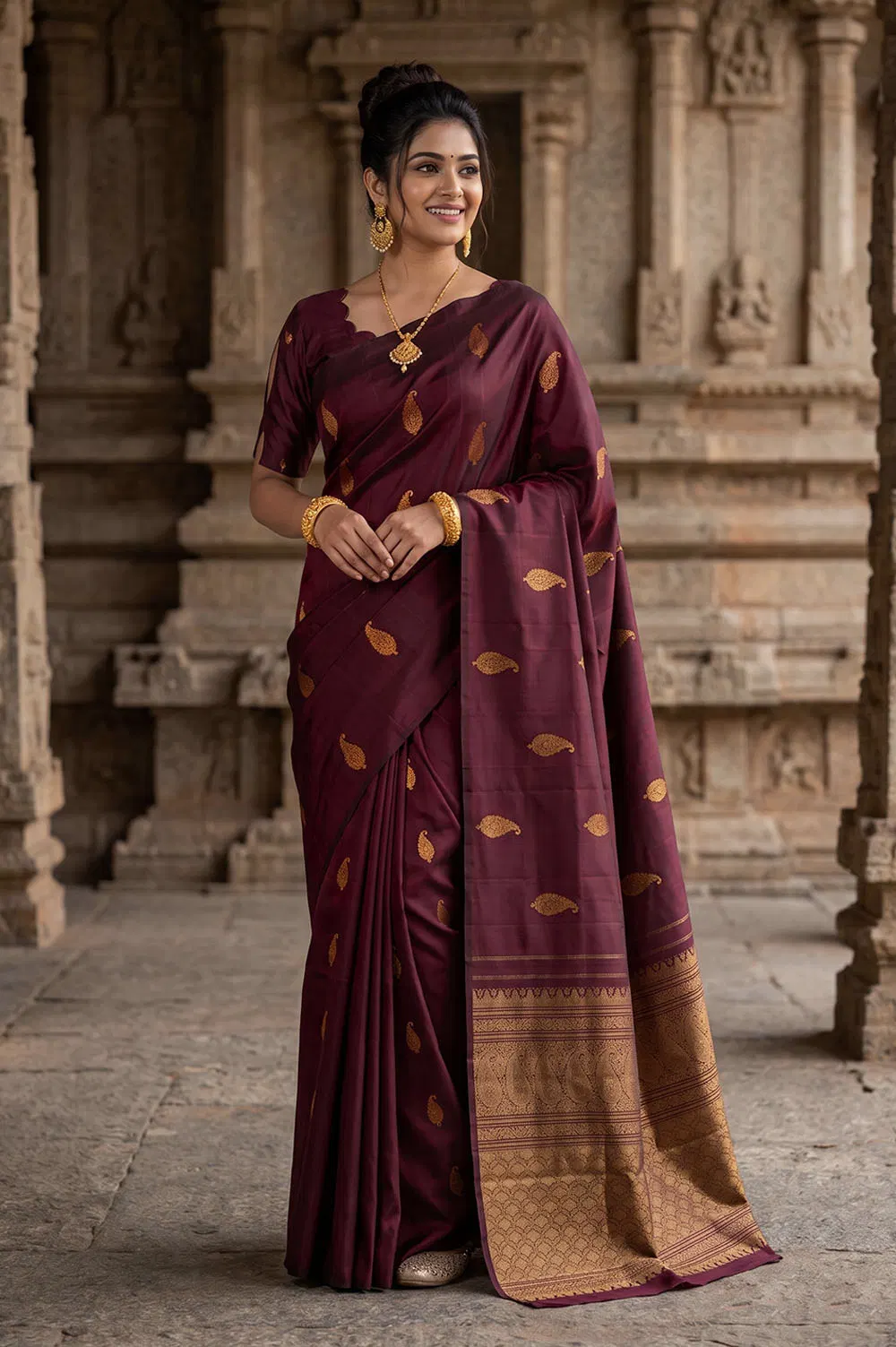 Kancheepuram Pure Silk Handloom Saree (2 Gram Gold Gilt Zari)
