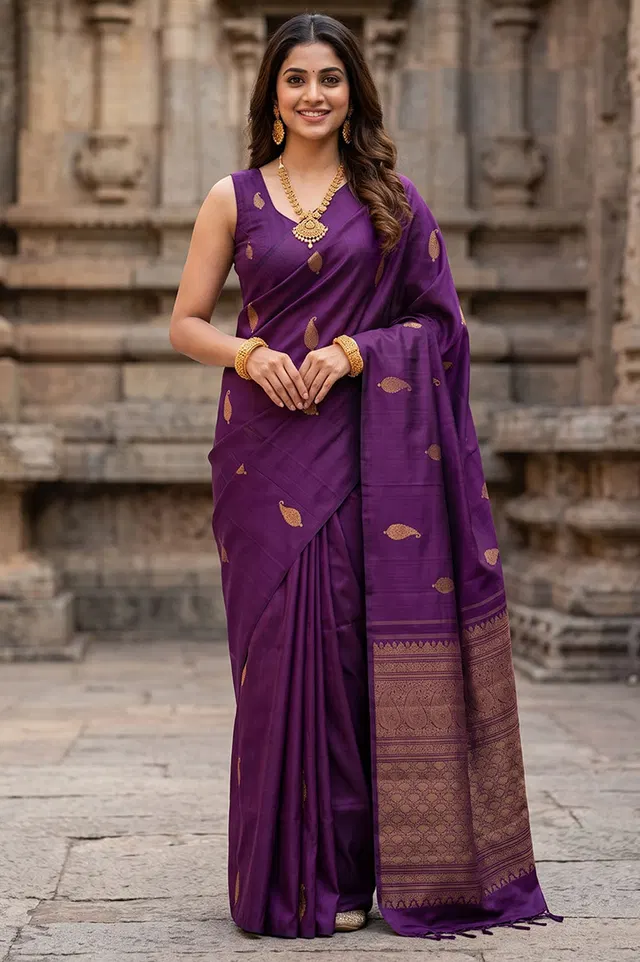 Kancheepuram Pure Silk Handloom Saree (2 Gram Gold Gilt Zari)