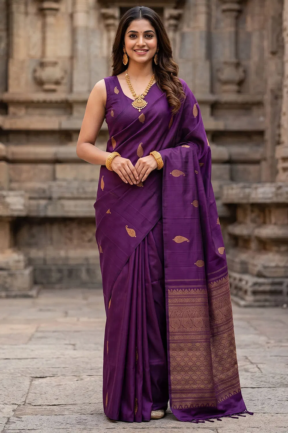 Kancheepuram Pure Silk Handloom Saree (2 Gram Gold Gilt Zari)