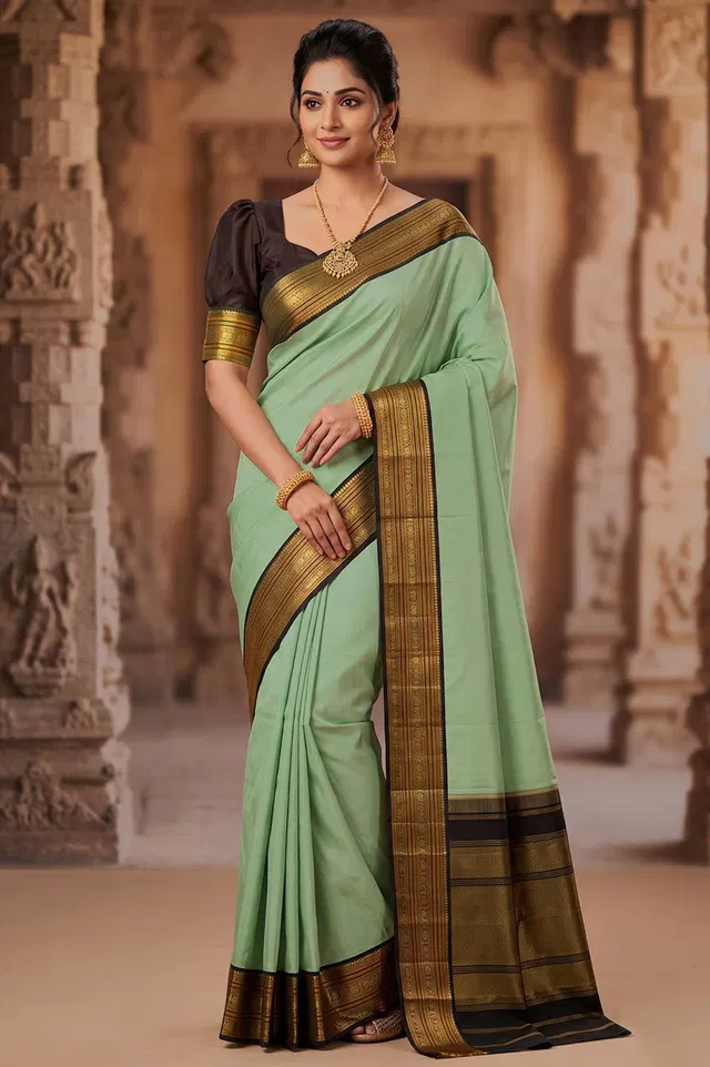 Corvai Kancheepuram Pure Silk Handloom Saree (2 Gram Gold Gilt Zari)