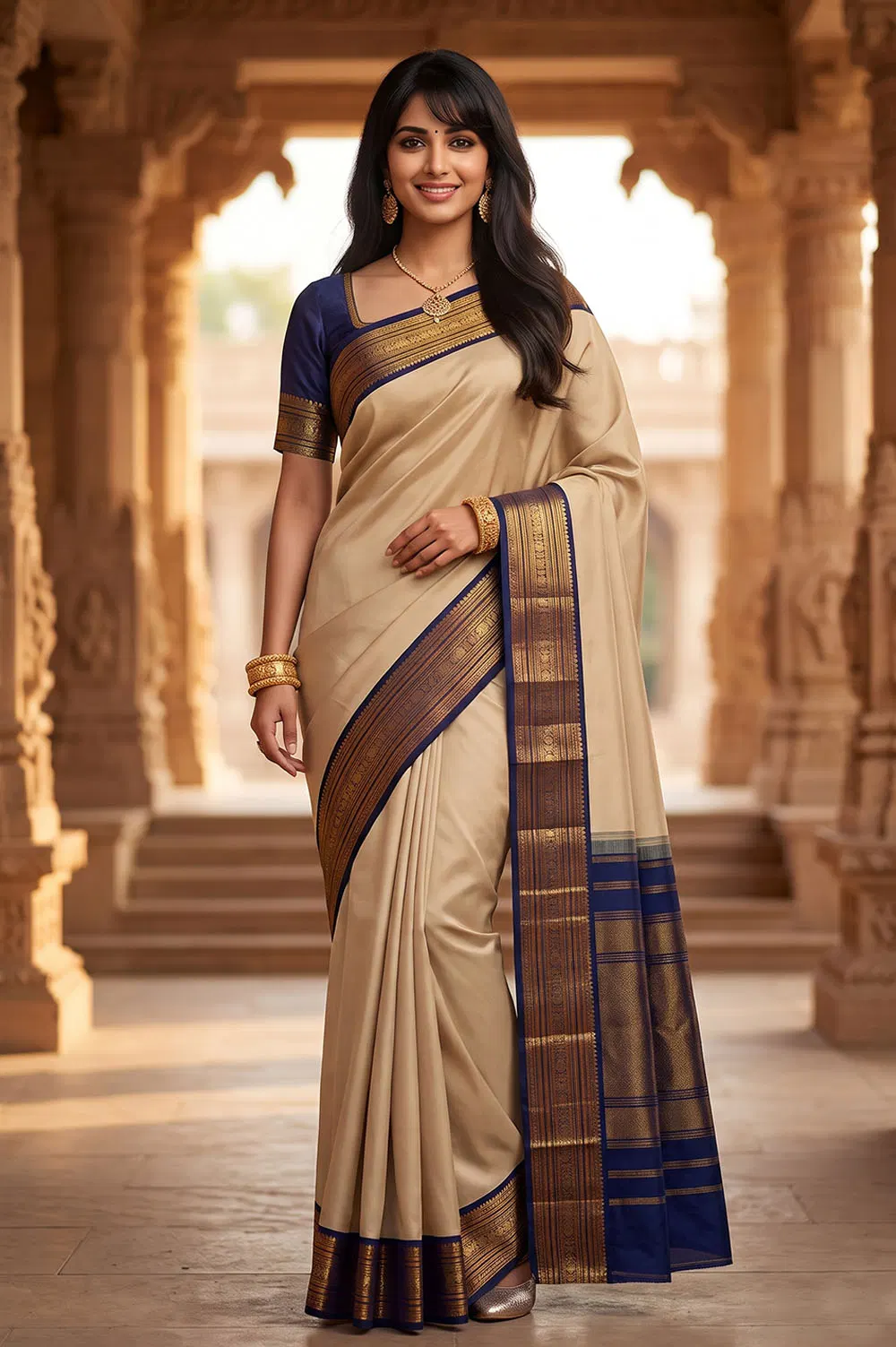 Corvai Kancheepuram Pure Silk Handloom Saree (2 Gram Gold Gilt Zari)