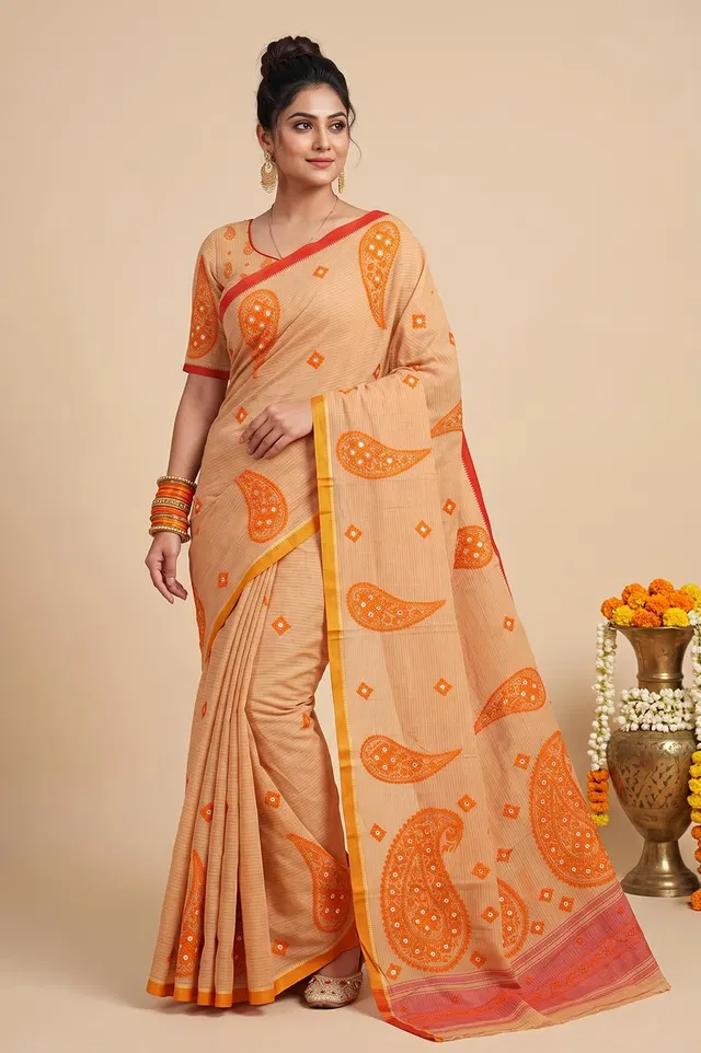 Nakshi Kantha Cotton Saree (Intricate Hand Embroidery)