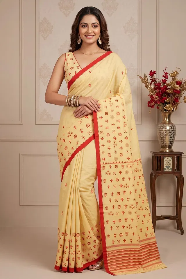 Nakshi Kantha Cotton Saree (Intricate Hand Embroidery)