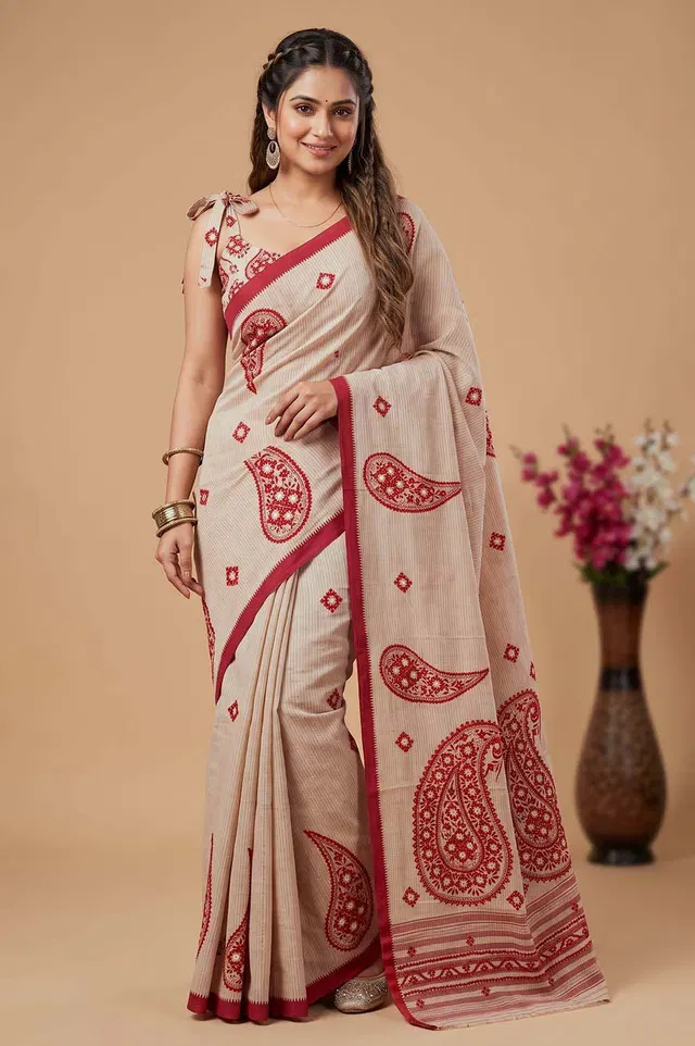 Nakshi Kantha Cotton Saree (Intricate Hand Embroidery)