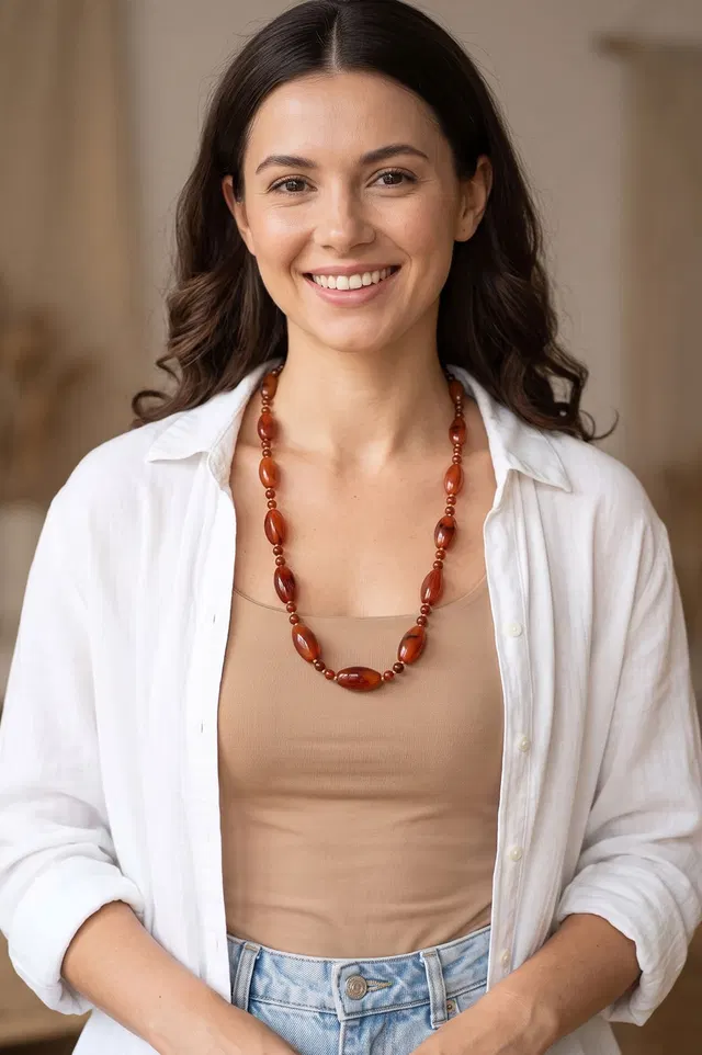 Cambay Agates Necklace Brown Oval