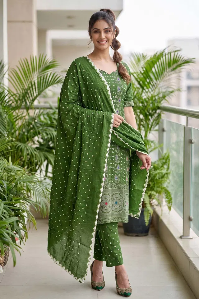 Jamnagari Bandhani Salwar Suit Dress Material (Unstitched)