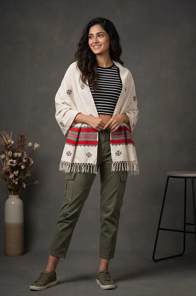 Toda Hand Embroidered Wool-Cotton Shawl
