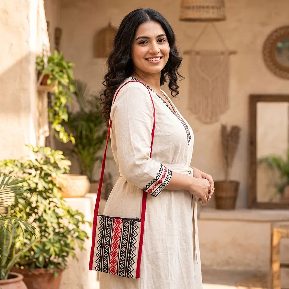 Toda Hand Embroidered Wool-Cotton Sling Bag