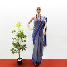 GiTAGGED Udupi Blue-Green Small Checks Pure Cotton Saree 1