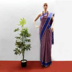 GiTAGGED Udupi Pickle Blue-Brown Small Checks Pure Cotton Saree 1