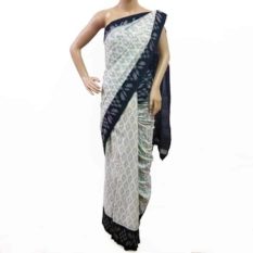 Grey-Black Double Ikat Geometric Pattern Pure Cotton Saree