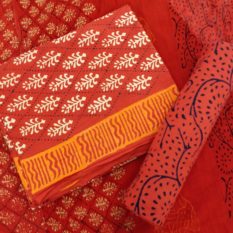 Argyle Motif Cotton Salwar Suit Material with Chiffon Dupatta - Red-White