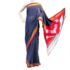 Ilkal Blue-Orange Small Checks Cotton Silk Saree