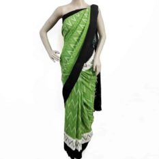 Green-Black Double Ikat Seamless Pattern Pure Cotton Saree