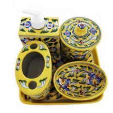 Blue Pottery Bathroom Set -Yellow Colour