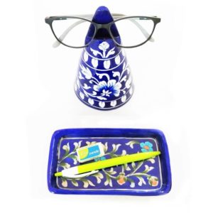 Blue Stand Specs Holder and Tray - Blue Pottery Craft - GI tag