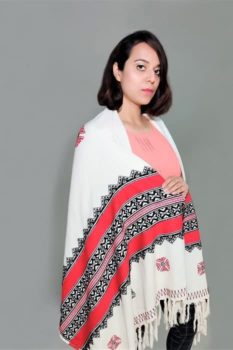 Toda Embroidery Wool-Cotton Shawl - Red 1