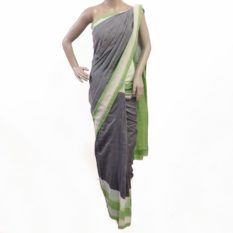 Grey-Green Double Ikat Pochampally Cotton Saree Online