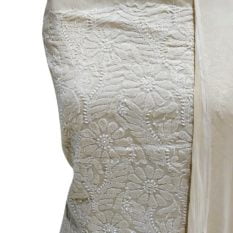 Chikankari Hand Embroidered Off-White Flower Design Cotton Dress Material Set 1