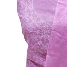 Chikankari Hand Embroidered Pink Flower Design Cotton Dress Material Set 1