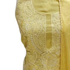 Chikankari Hand Embroidered Yellow Flower Design Cotton Dress Material Set 1