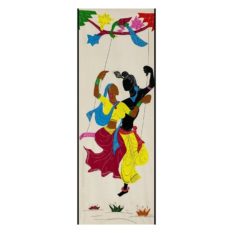 GiTAGGED Pipli Applique Work Radha-Krishna on Swing Maroon-Yellow Wall Hanging 1