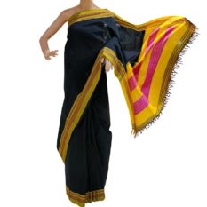 GiTAGGED Ilkal Black Cotton-Silk Saree With Mustard Border 1