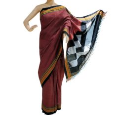 GiTAGGED Ilkal Brick Brown Cotton-Silk Saree With Black Border 1