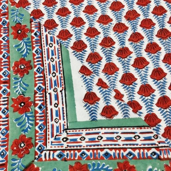 GiTAGGED Sanganeri Hand Block Printed Rose Pattern Bedsheet With Pillow Covers 3